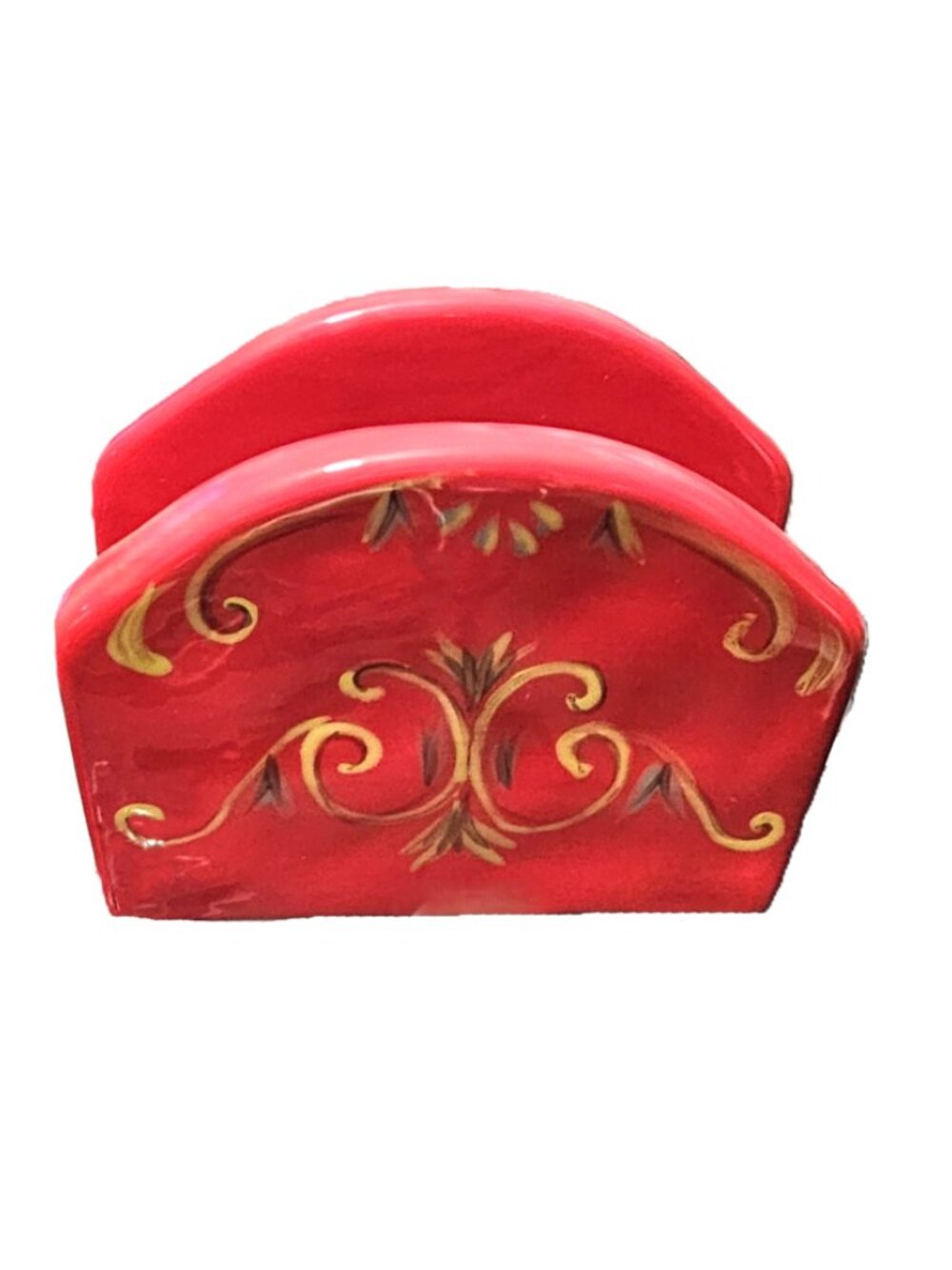 Chris Madden The Belletto Red Collection Yellow Scroll Ceramic Napkin Holder